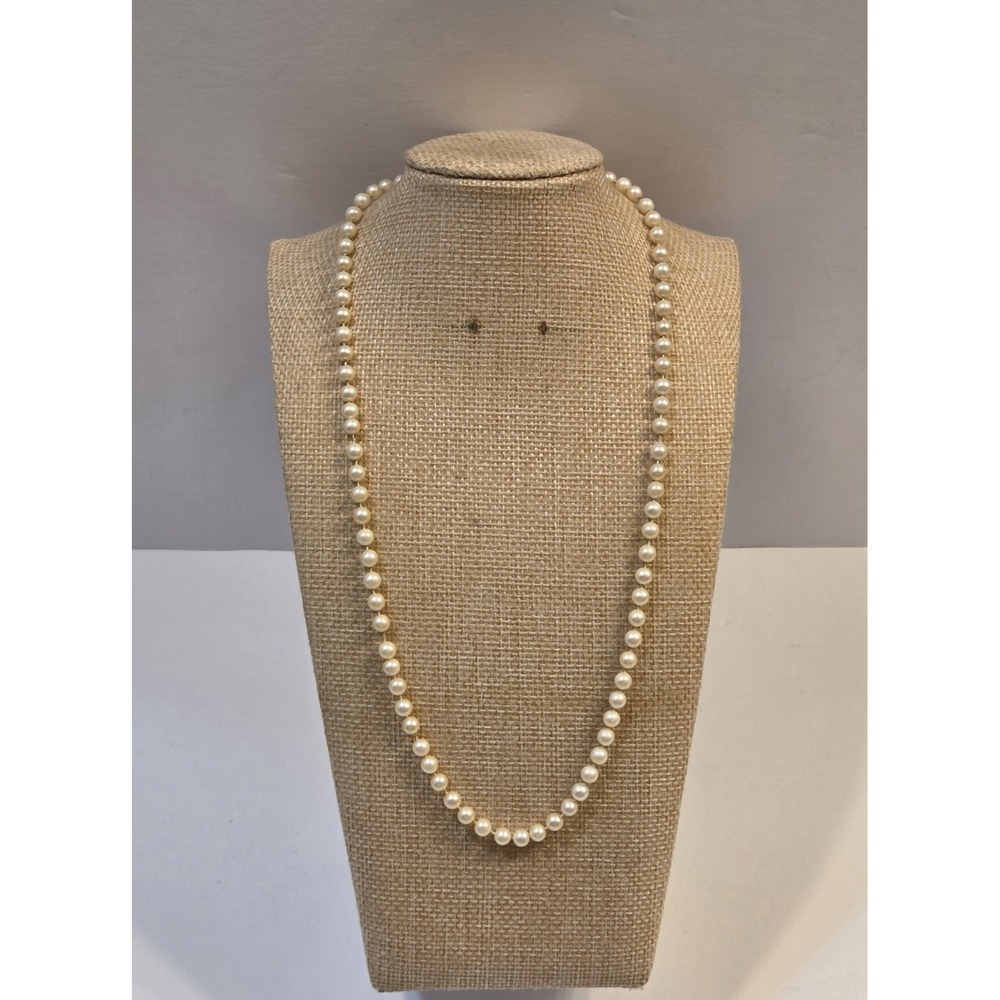 Vintage 1940s-50s Hand Knotted Pearl Necklace 20" 14k Yellow Gold Clasp JPS